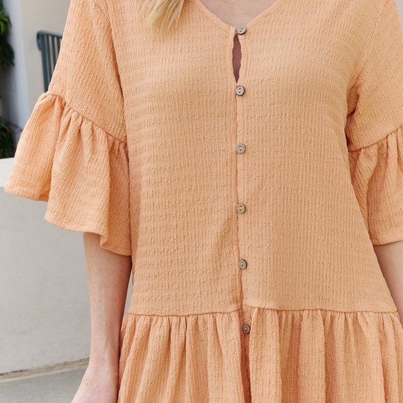 Petal Dew Textured V-Neck Flounce Sleeve Dress - Picture 6 of 6